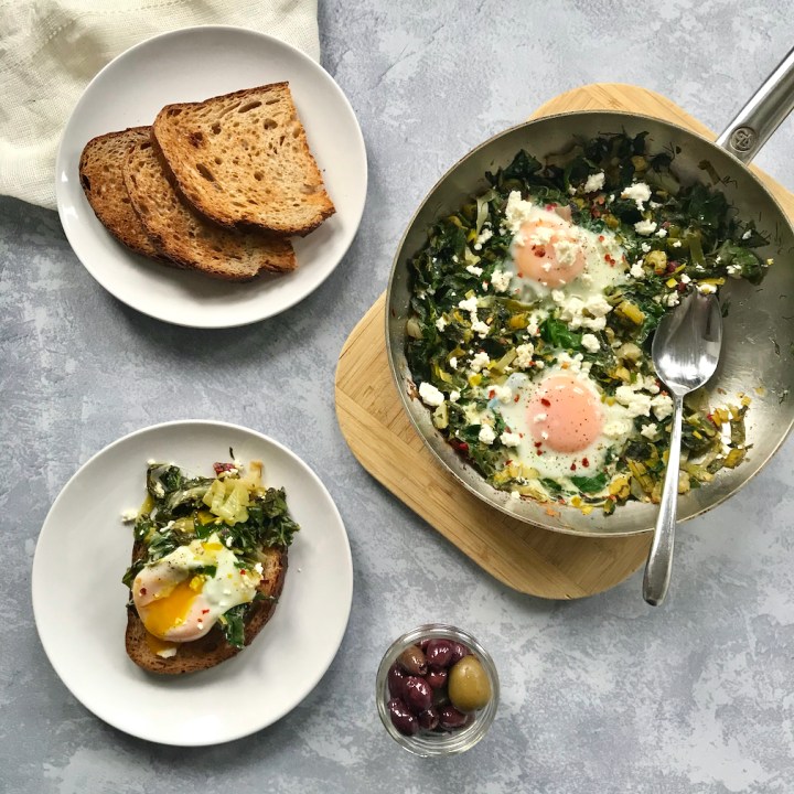 Spanakopita Breakfast Skillet with Swiss Chard and&nbsp;Leeks