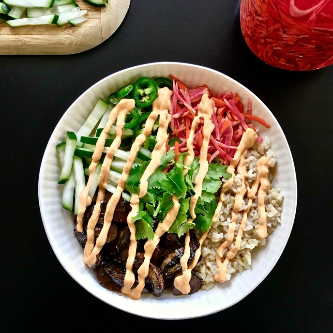 Mushroom Bahn Mi Bowls with Vegan Sriracha&nbsp;Mayo