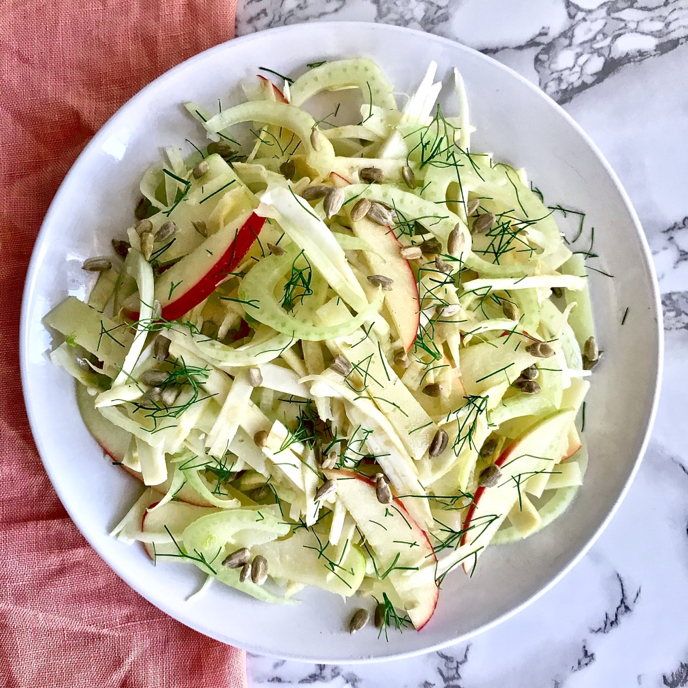 Celery Root, Fennel, and Apple Salad with Manchego and Sunflower&nbsp;Seeds