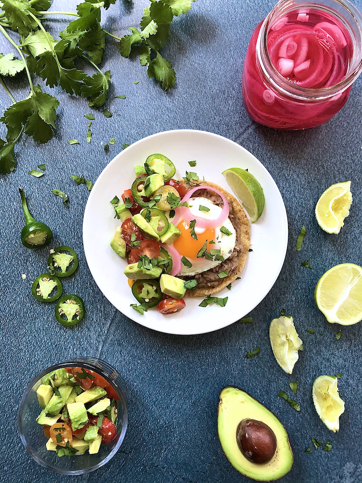 Refried Bean and Egg Tostadas with Chunky Tomato-Avocado&nbsp;Salsa