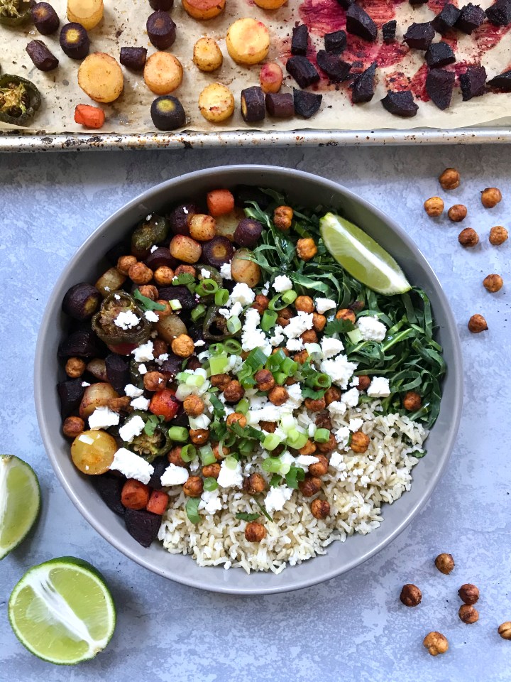 Roasted Beet and Carrot Rice Bowl with Honey-Lime&nbsp;Dressing